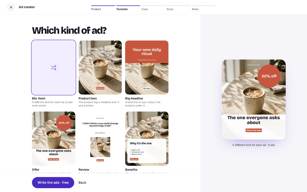 Picking the kind of ad